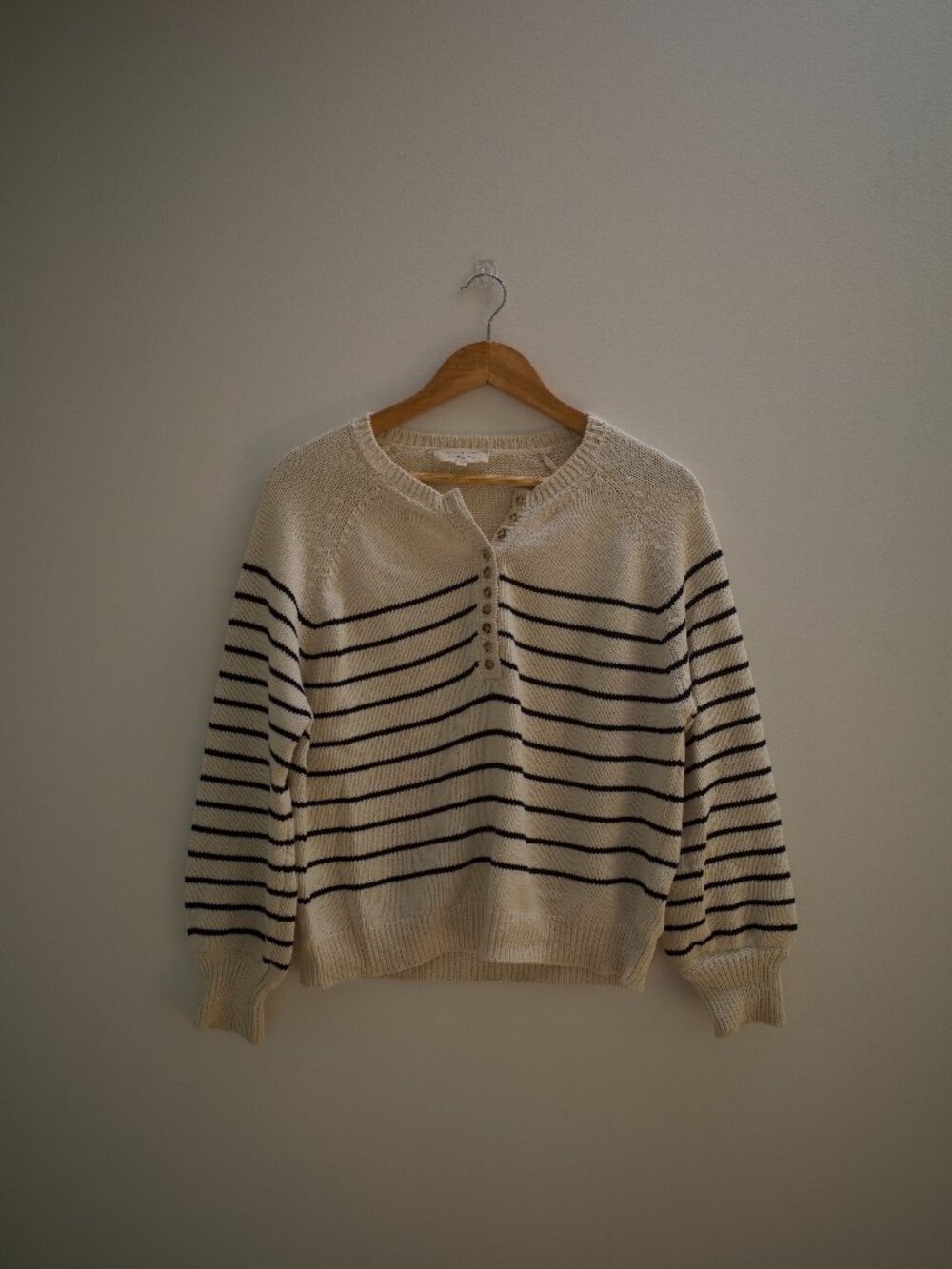 Sezane Cream and Black Striped Knit Sweater